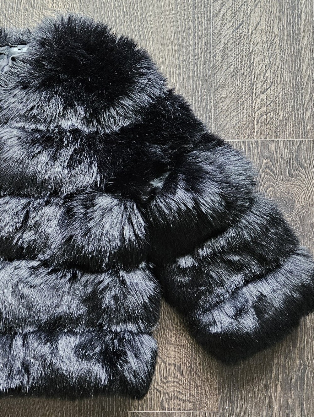 Black Faux Fur Cropped Kids Jacket - Brand Unspecified